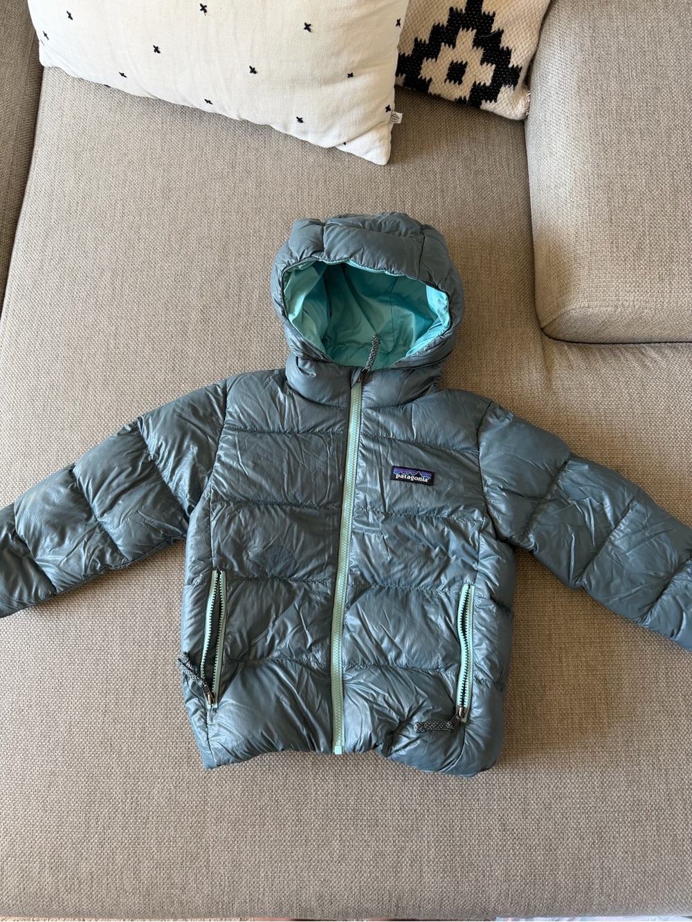 Patagonia Kids Hi-Loft Down Hoody - Slate Teal with Aqua Lining